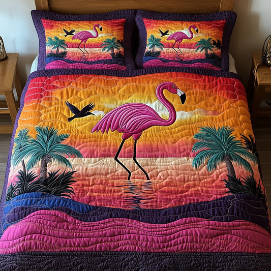 Flamingo Heaven 3-Piece Quilted Bedding Set GFTOHD8110