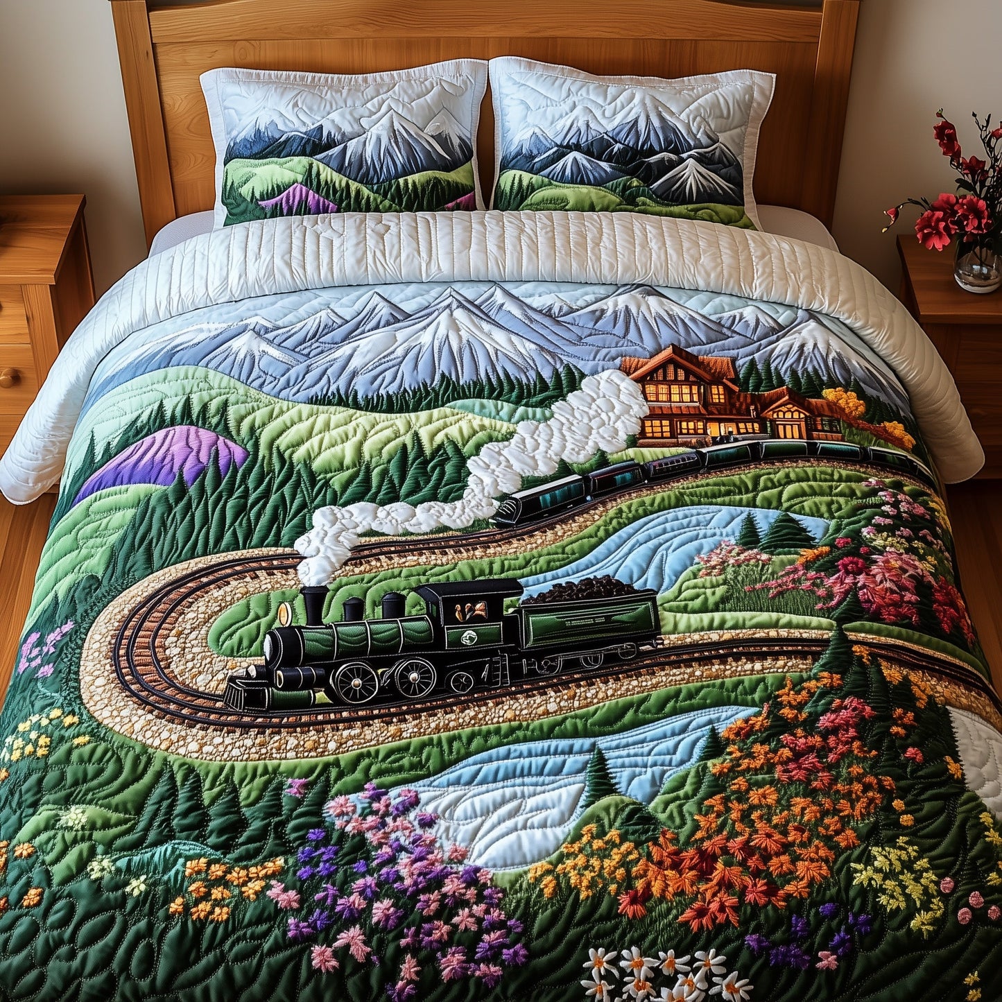 Train To Paradise 3-Piece Quilted Bedding Set GFTOHD8116