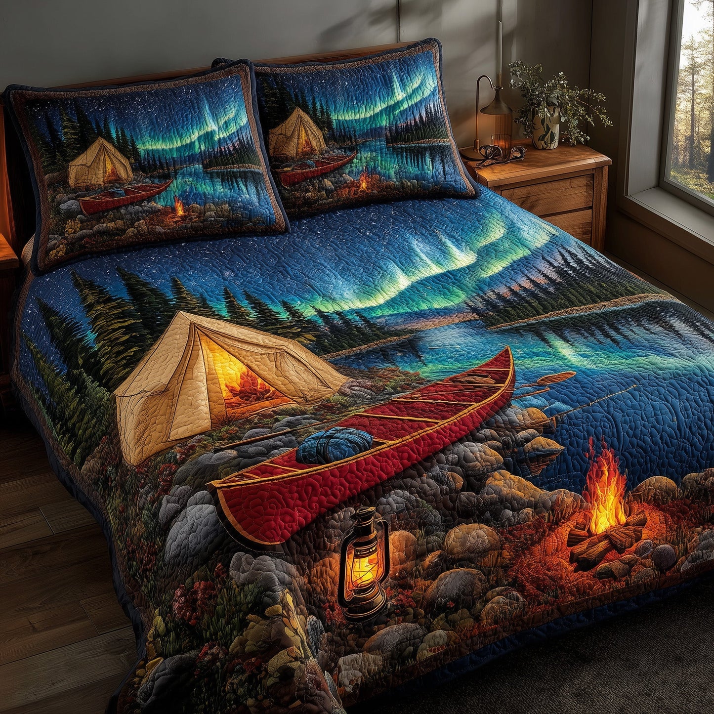 Lakeside Camping 3-Piece Quilted Bedding Set GFTOHD8169