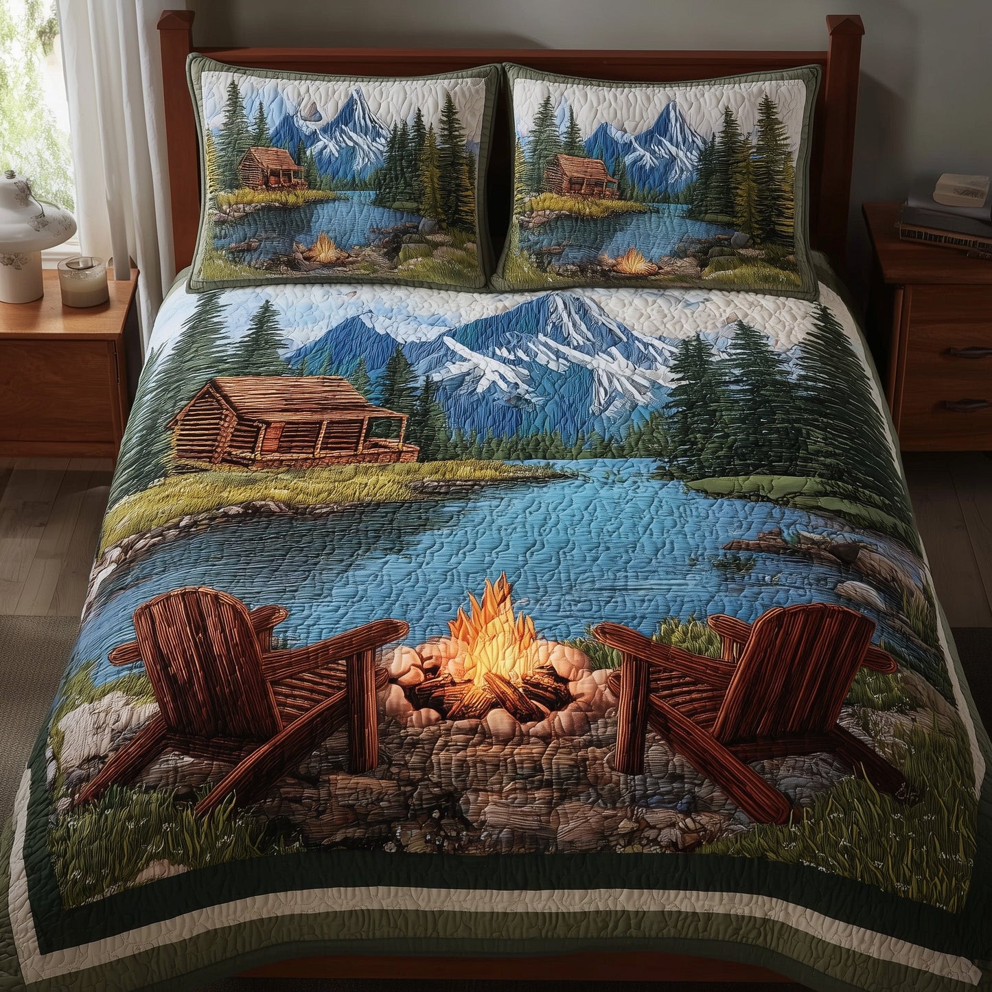 Lakeside Camping 3-Piece Quilted Bedding Set GFTOHD8172