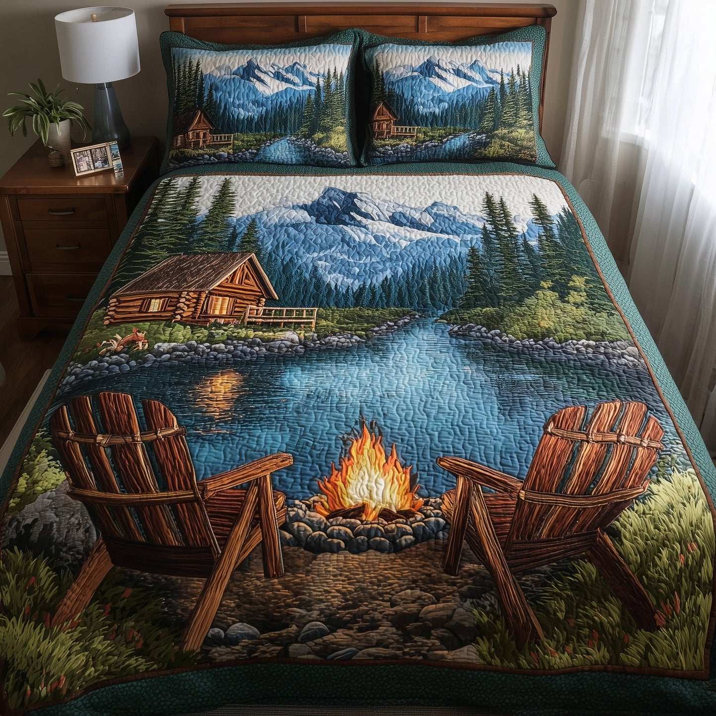 Lakeside Camping 3-Piece Quilted Bedding Set GFTOHD8173