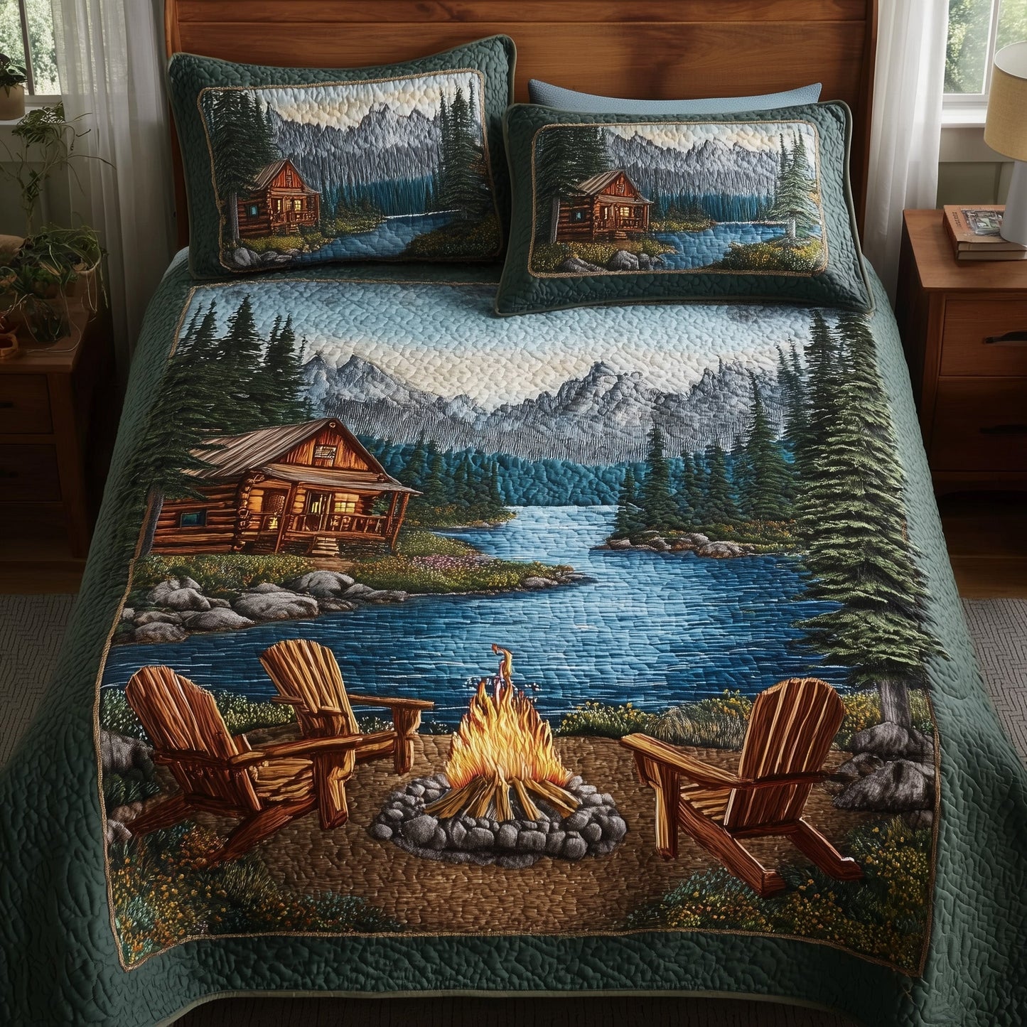 Lakeside Camping 3-Piece Quilted Bedding Set GFTOHD8174