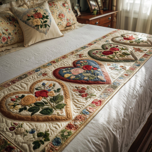 Heart Patchwork Quilted Bed Runner GFTOHD8400