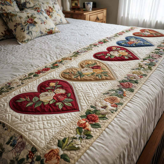 Heart Patchwork Quilted Bed Runner GFTOHD8401