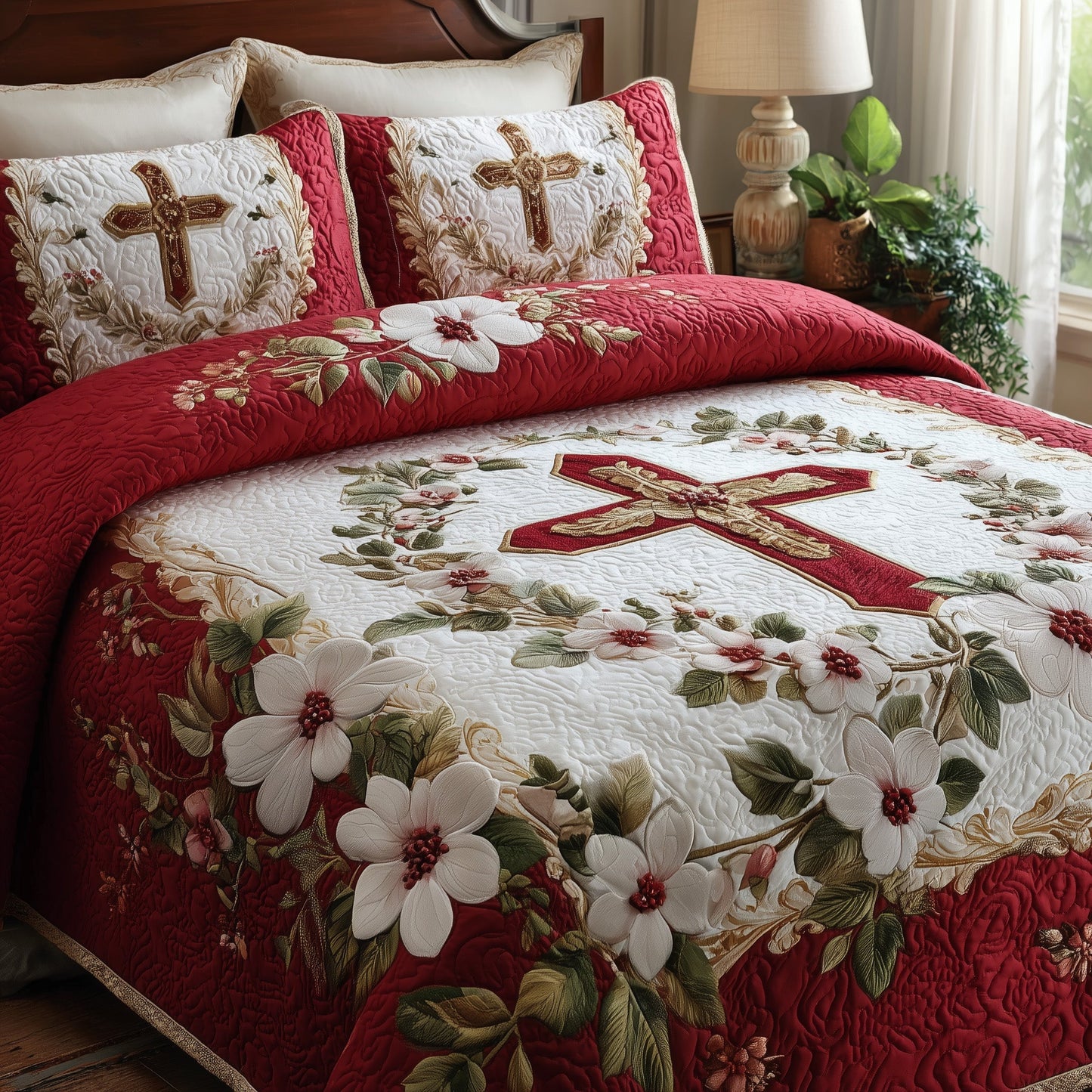 Peaceful Cross 3-Piece Quilted Bedding Set GFTOHD8512