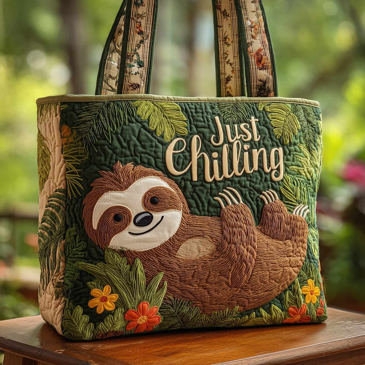 Chilling Sloth Quilted Tote Bag GFTOHD8604