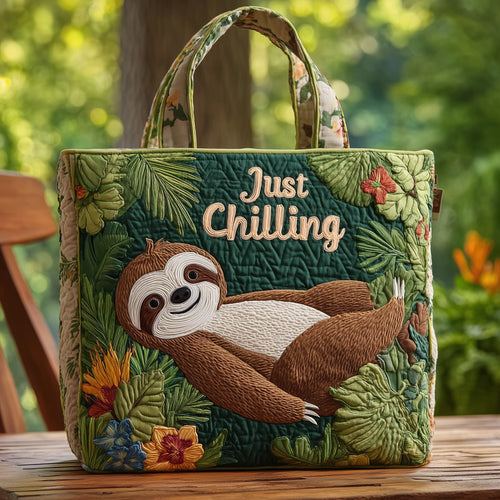 Chilling Sloth Quilted Tote Bag GFTOHD8605