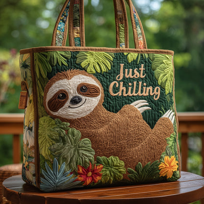 Chilling Sloth Quilted Tote Bag GFTOHD8606