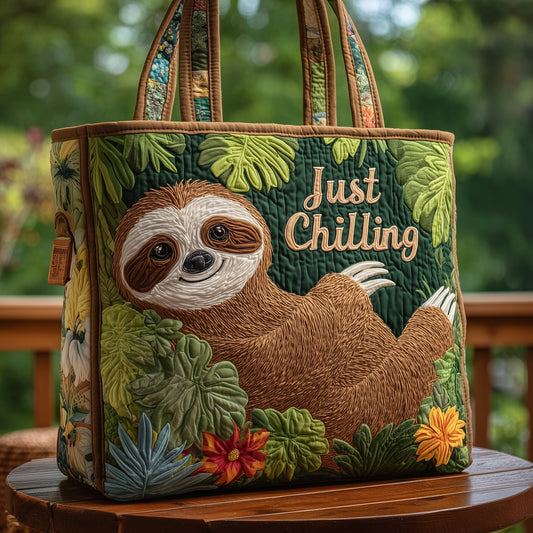Chilling Sloth Quilted Tote Bag GFTOHD8606