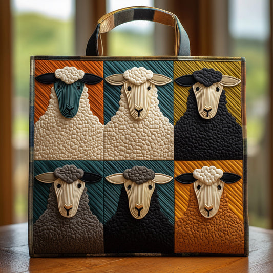 Fluffy Happy Sheep Quilted Tote Bag GFTOHD8654
