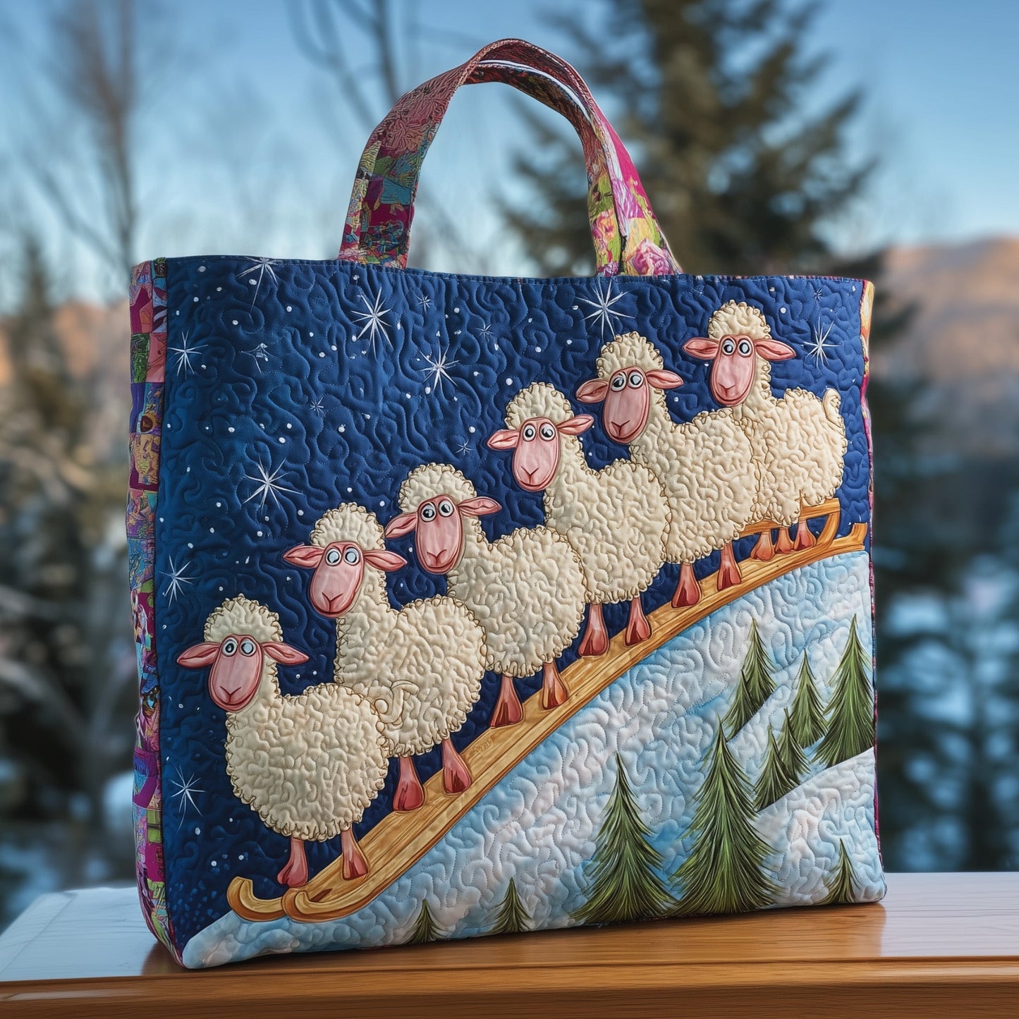 Fluffy Happy Sheep Quilted Tote Bag GFTOHD8658