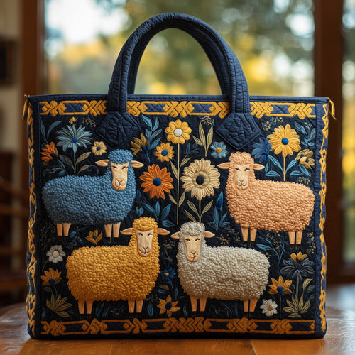 Fluffy Happy Sheep Quilted Tote Bag GFTOHD8664