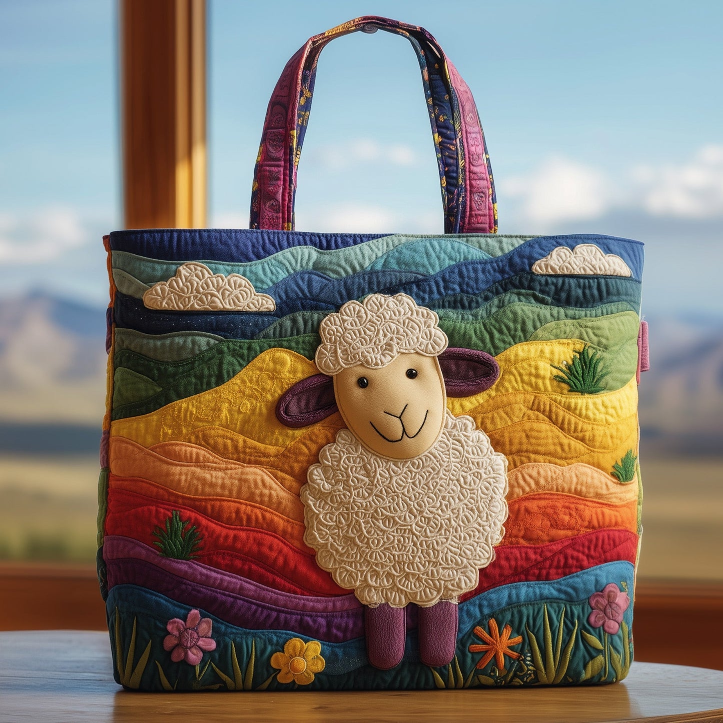 Fluffy Happy Sheep Quilted Tote Bag GFTOHD8666