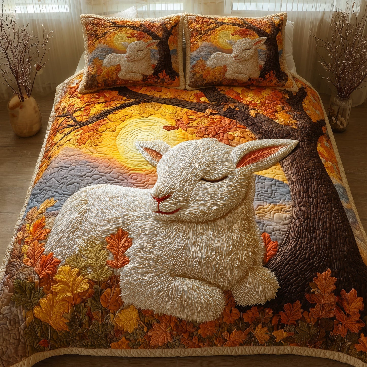 Fluffy Happy Sheep 3-Piece Quilted Bedding Set GFTOHD8823