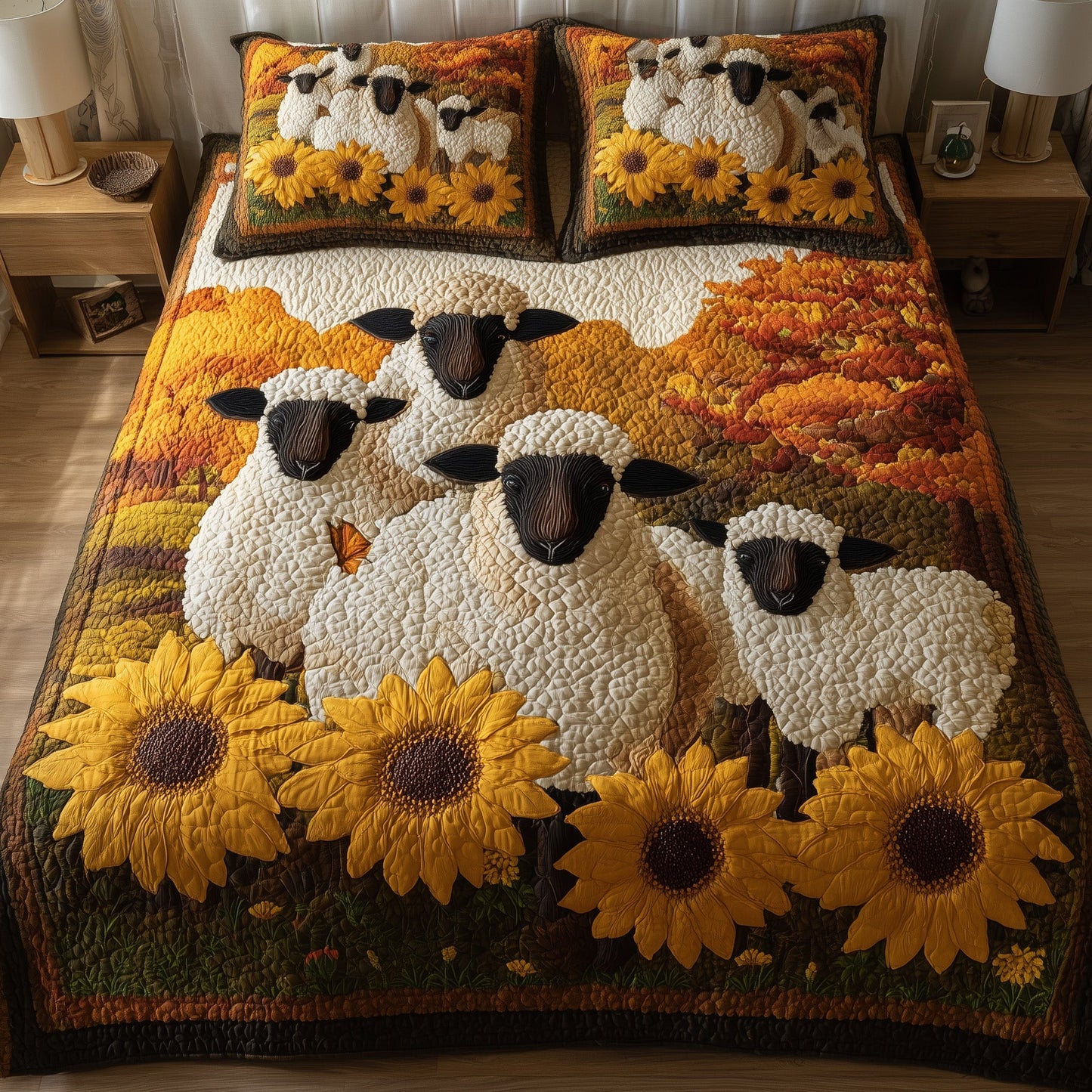 Fluffy Happy Sheep 3-Piece Quilted Bedding Set GFTOHD8827
