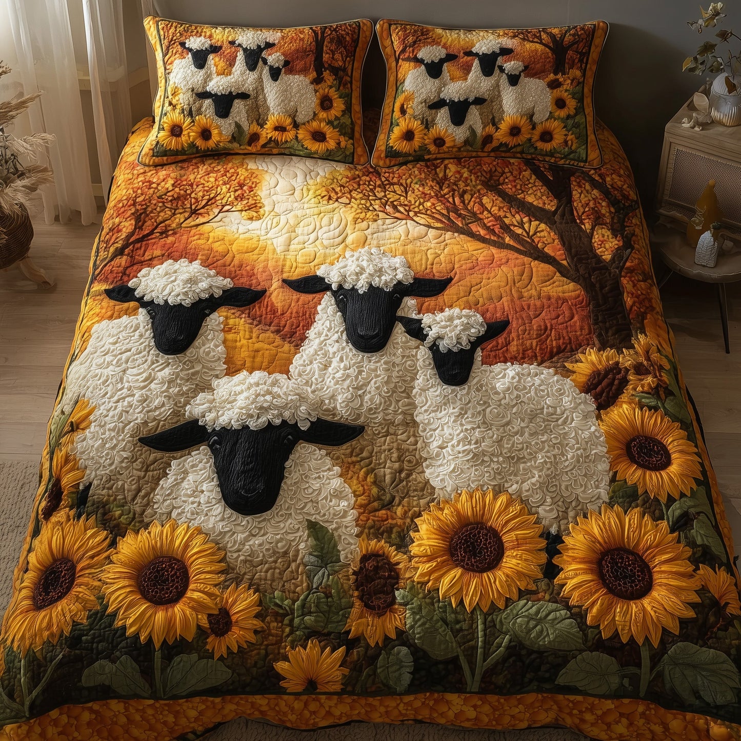 Fluffy Happy Sheep 3-Piece Quilted Bedding Set GFTOHD8828
