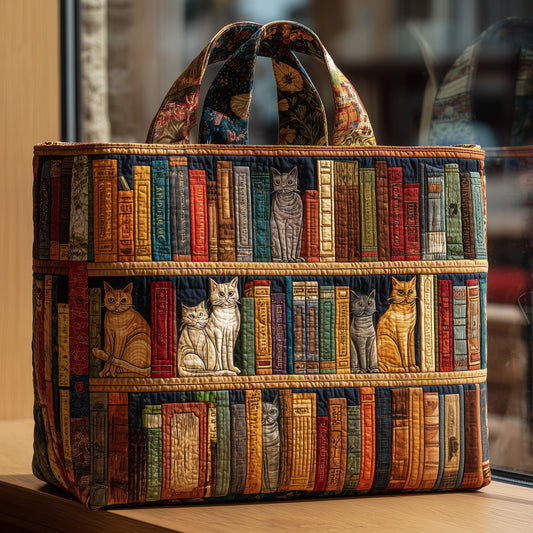 Cat And Book Quilted Tote Bag GFTOHD8892