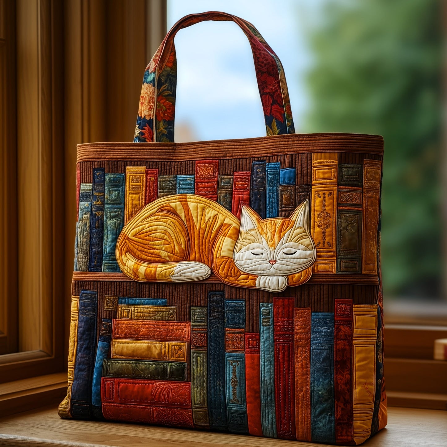Cat And Book Quilted Tote Bag GFTOHD8895
