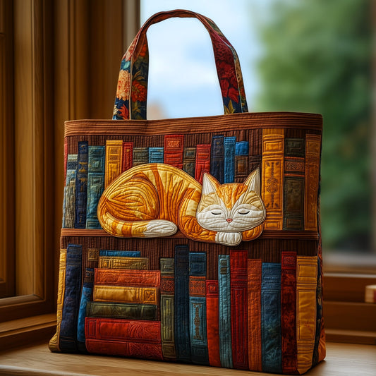 Cat And Book Quilted Tote Bag GFTOHD8895