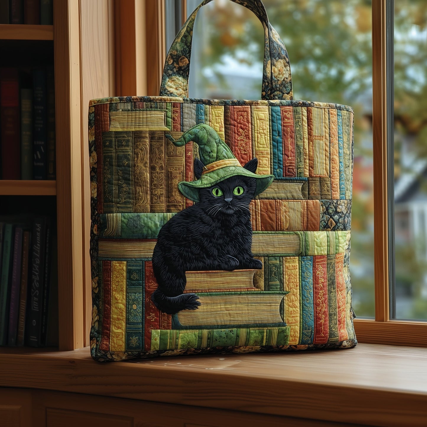 Cat And Book Quilted Tote Bag GFTOHD8896