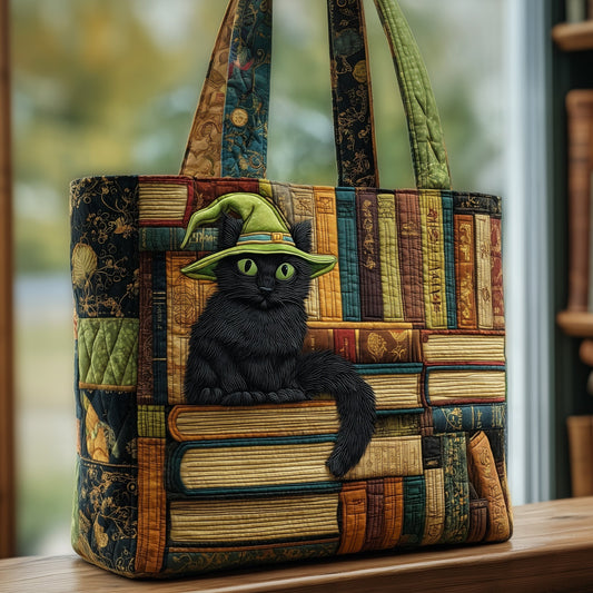 Cat And Book Quilted Tote Bag GFTOHD8897