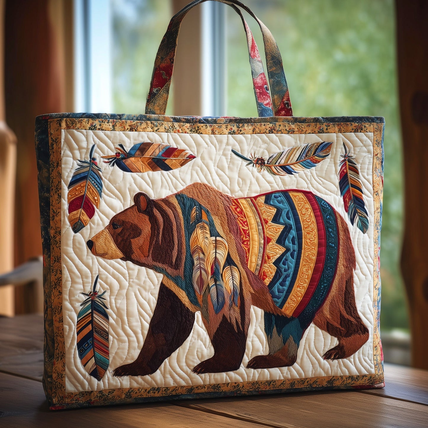 Native Bear Quilted Tote Bag GFTOHD9375