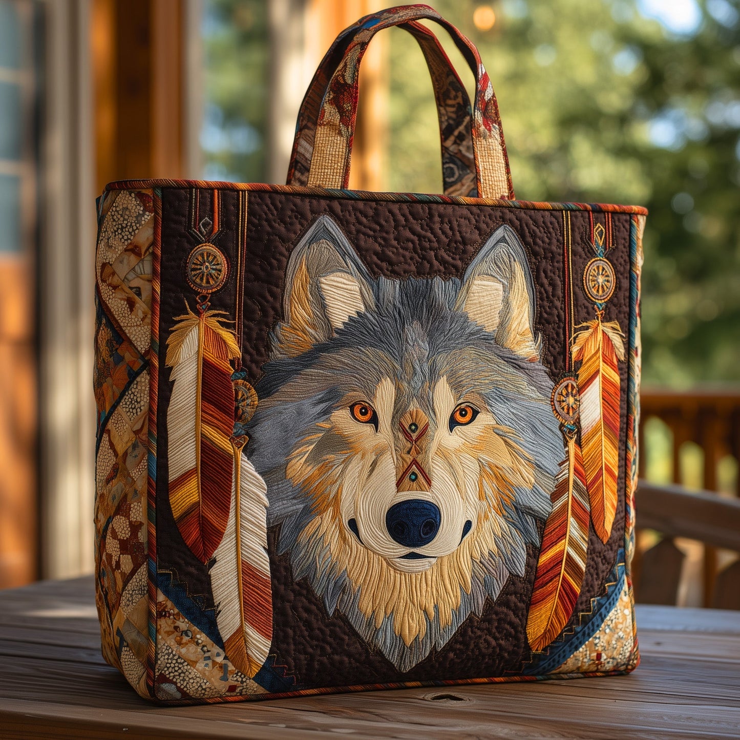 Native Wolf Quilted Tote Bag GFTOHD9387