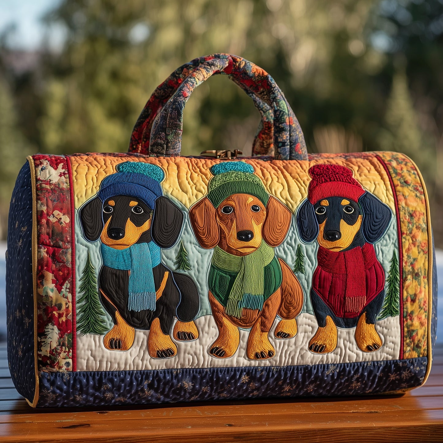 Winter Dachshund Quilt Duffle Bag GFTOHD9490