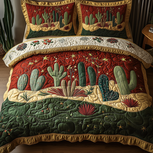 Festive Cactus 3-Piece Quilted Bedding Set GFTOHD965