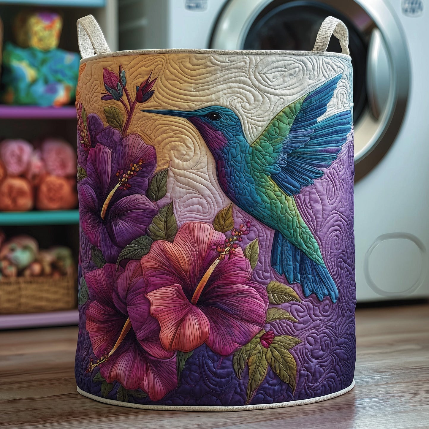 Hummingbird Heaven Quilted Laundry Basket GFTOHD9695