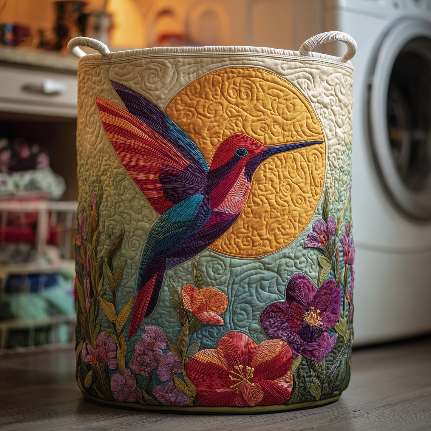 Hummingbird Heaven Quilted Laundry Basket GFTOHD9704