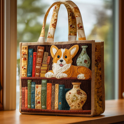 Corgi Bookshelf Quilted Tote Bag GFTOHD9734