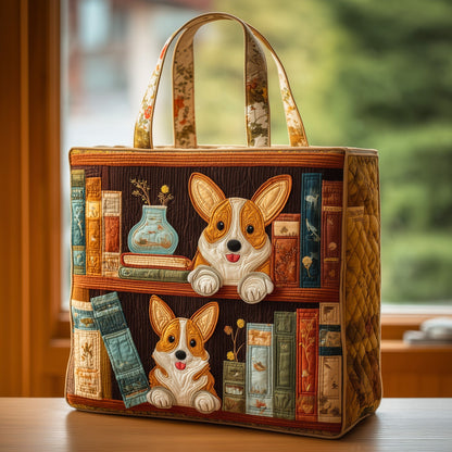 Corgi Bookshelf Quilted Tote Bag GFTOHD9735