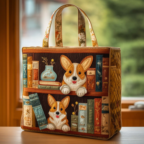 Corgi Bookshelf Quilted Tote Bag GFTOHD9735