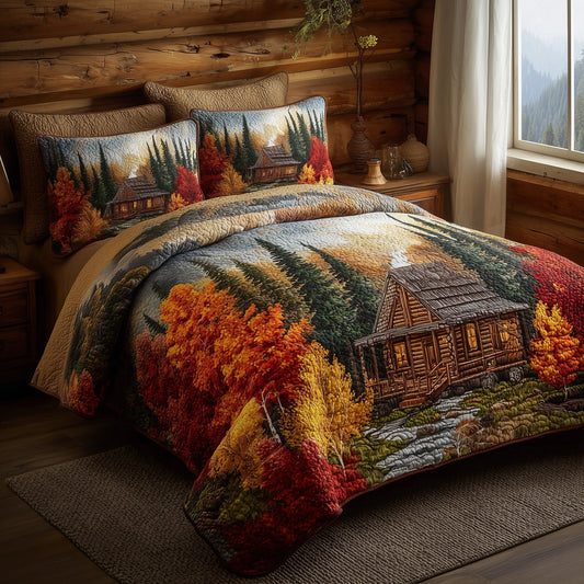 Golden Bloom Cabin 3-Piece Quilted Bedding Set GFTOHD9833