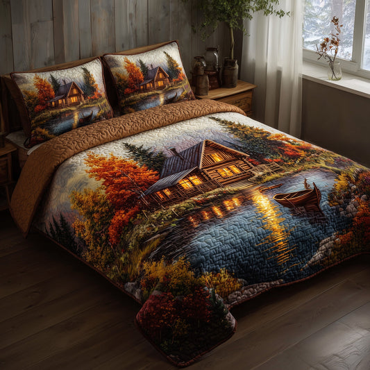Golden Bloom Cabin 3-Piece Quilted Bedding Set GFTOHD9834