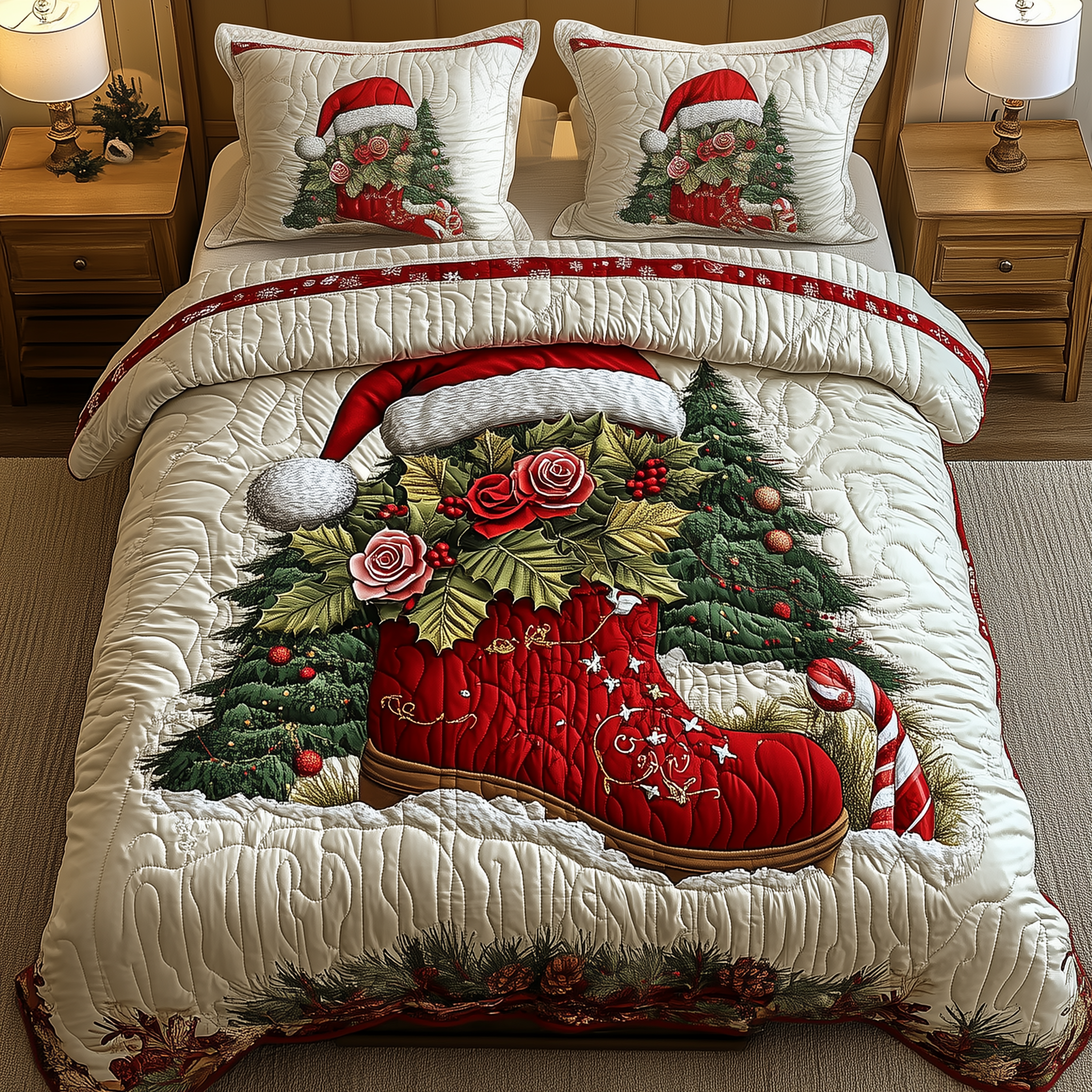 Christmas Santa Boots 3-Piece Quilted Bedding Set GFTOHD987 – Patchique ...