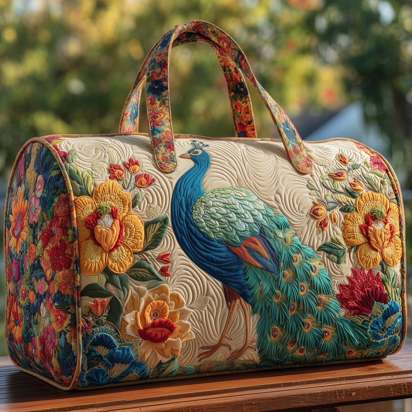 Elegant Peacock Quilted Duffle Bag GFTOHD9898