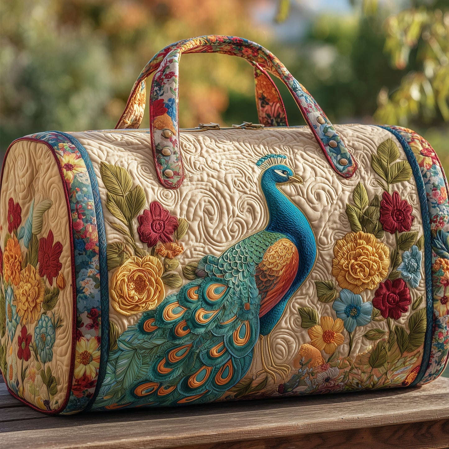 Elegant Peacock Quilted Duffle Bag GFTOHD9899