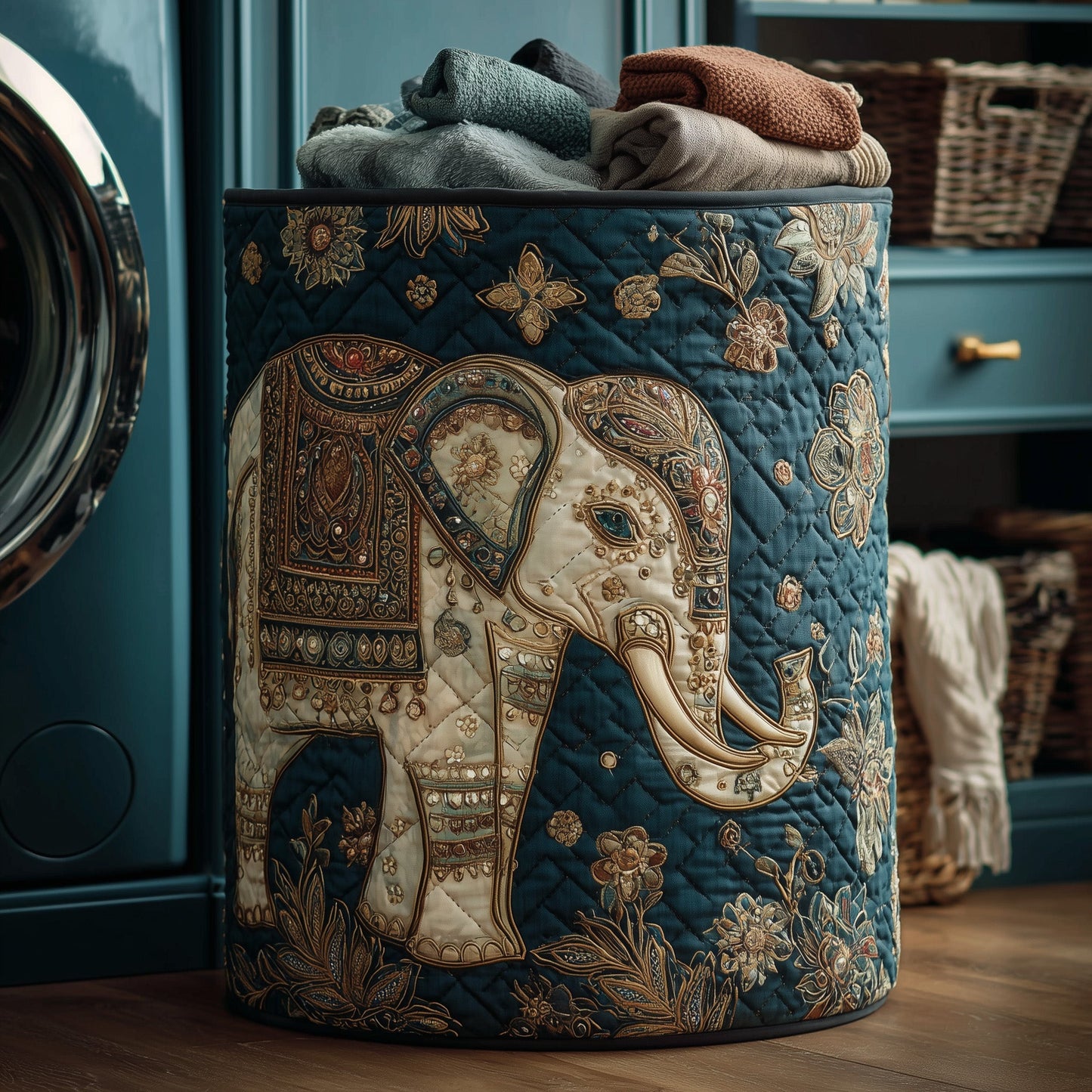 Elegant Elephant Quilted Laundry Basket GFTOHD9941