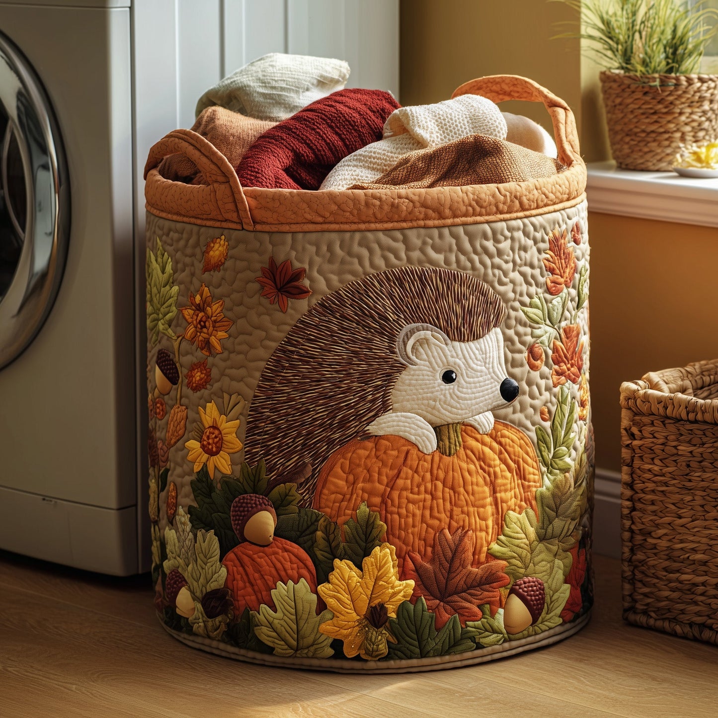 Autumn Hedgehog Quilted Laundry Basket GFTOHD9985