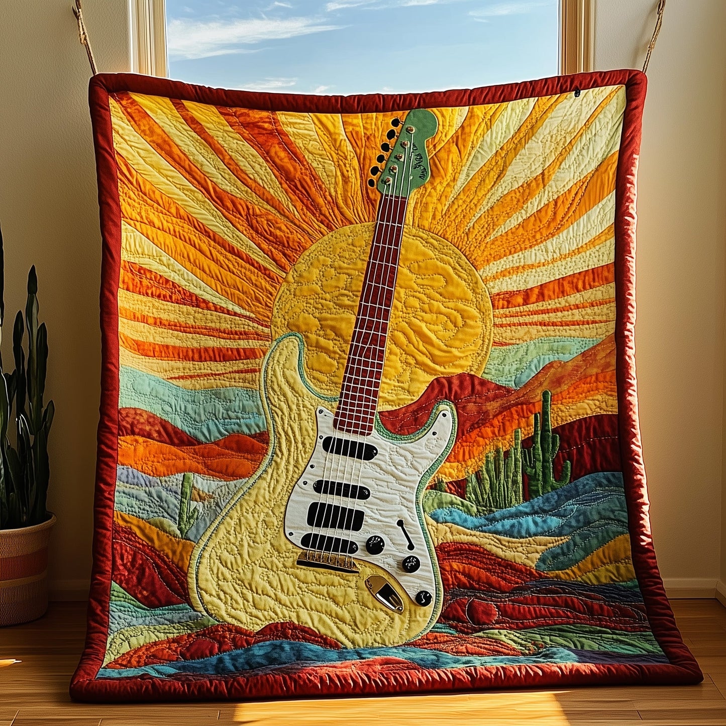 Desert Guitar Quilted Blanket GFTOHL08