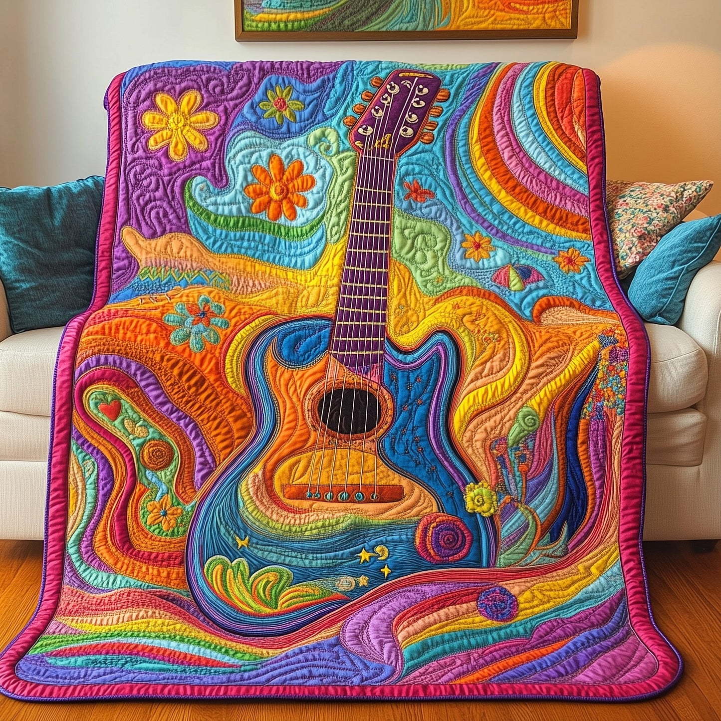 Rainbow Guitar Quilted Blanket GFTOHL09