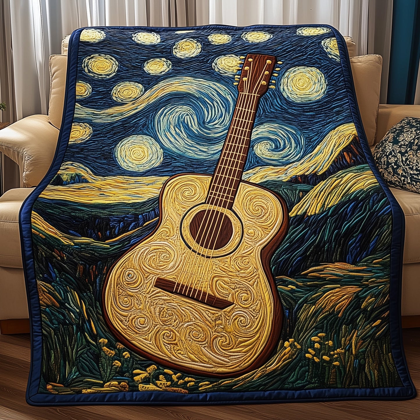 Guitar Starry Night Quilted Blanket GFTOHL10