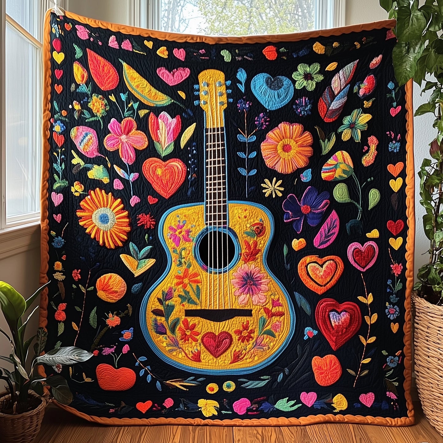 Vibrant Guitar Quilted Blanket GFTOHL12
