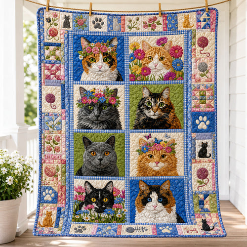 Spring Garden Cats Patchwork Quilted Blanket GFTOHNL1002