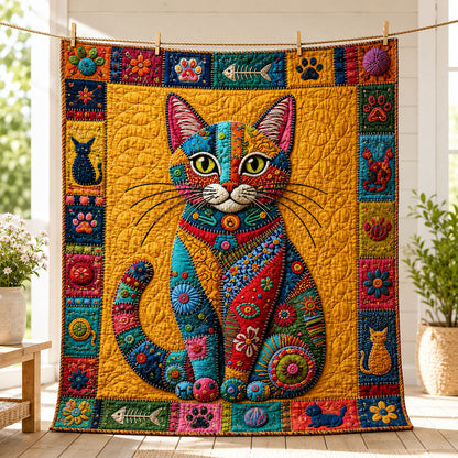 Boho Folk Cat Quilted Blanket GFTOHNL1005