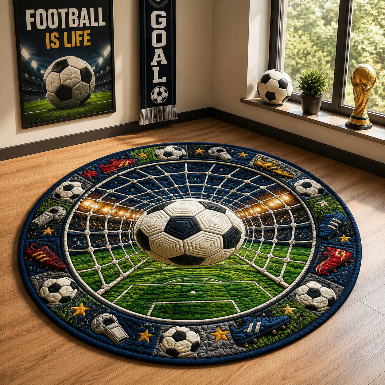 Goal Net Arena Soccer Quilted Round Mat GFTOHNL1036