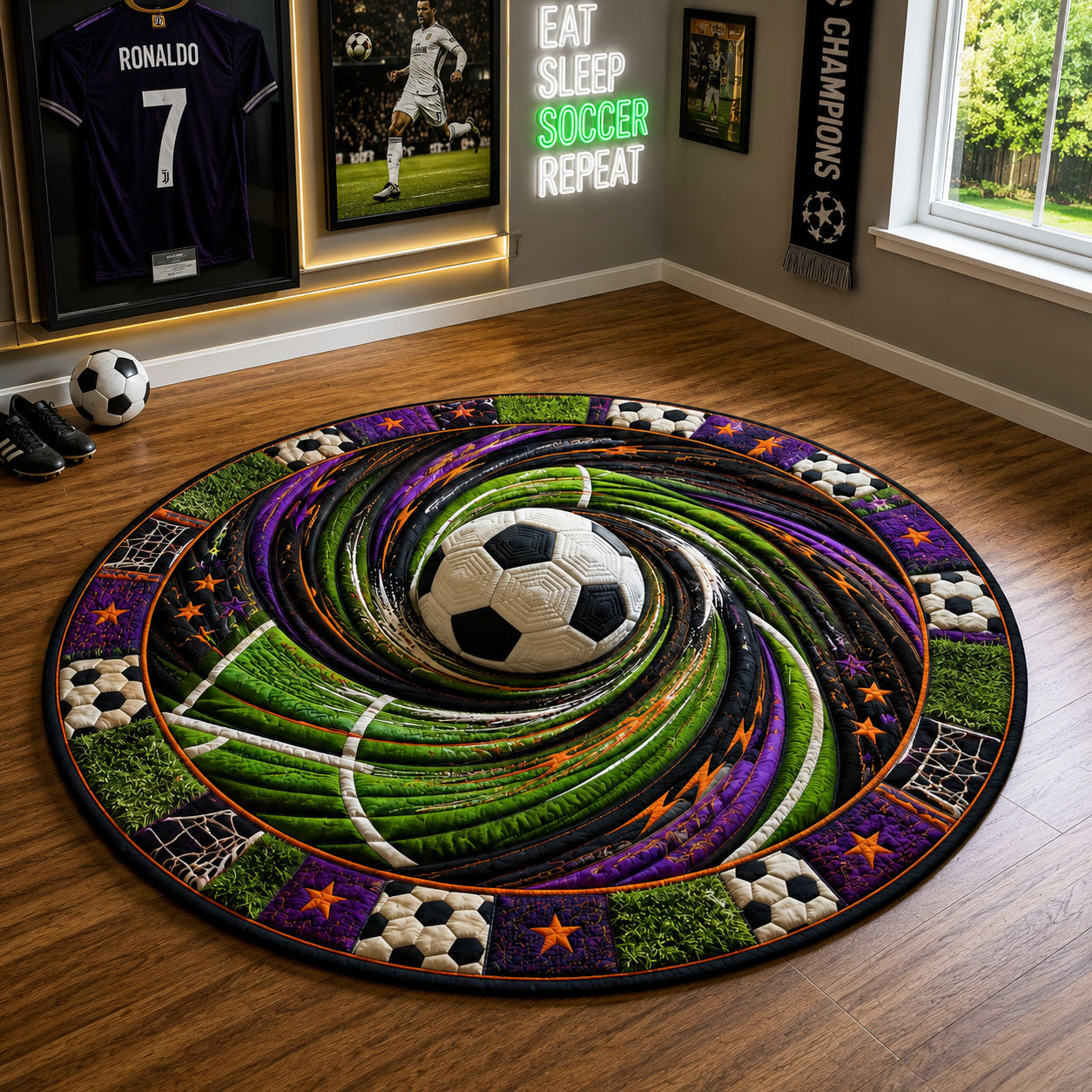 Soccer Vortex Champion Quilted Round Mat GFTOHNL1037