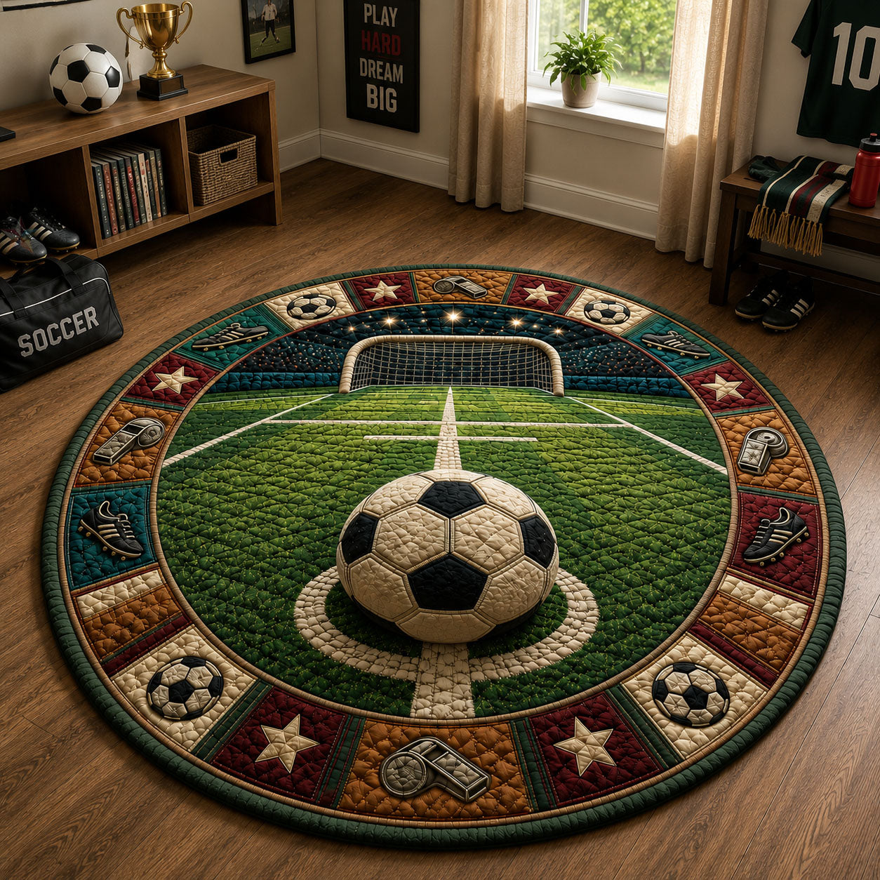 Kickoff Goal Line Soccer Quilted Round Mat GFTOHNL1040